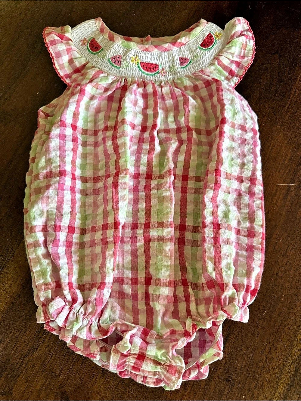 Goodlad Baby Girls Pink & Green Checkered Romper 12M Like New